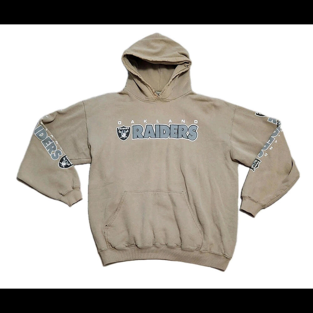 Vintage Oakland Raiders Hoodie Large Brown Distressed Pullover Sweatshirt